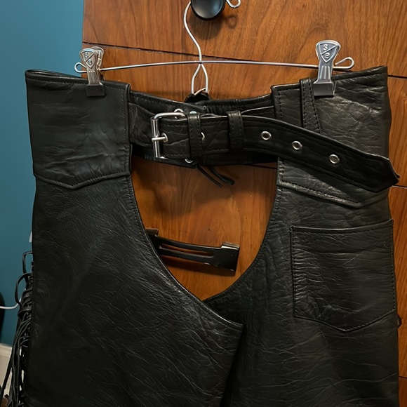 Interstate Leather Chaps Black Leather Motorcycle Riding Pants Size L - Picture 3 of 8